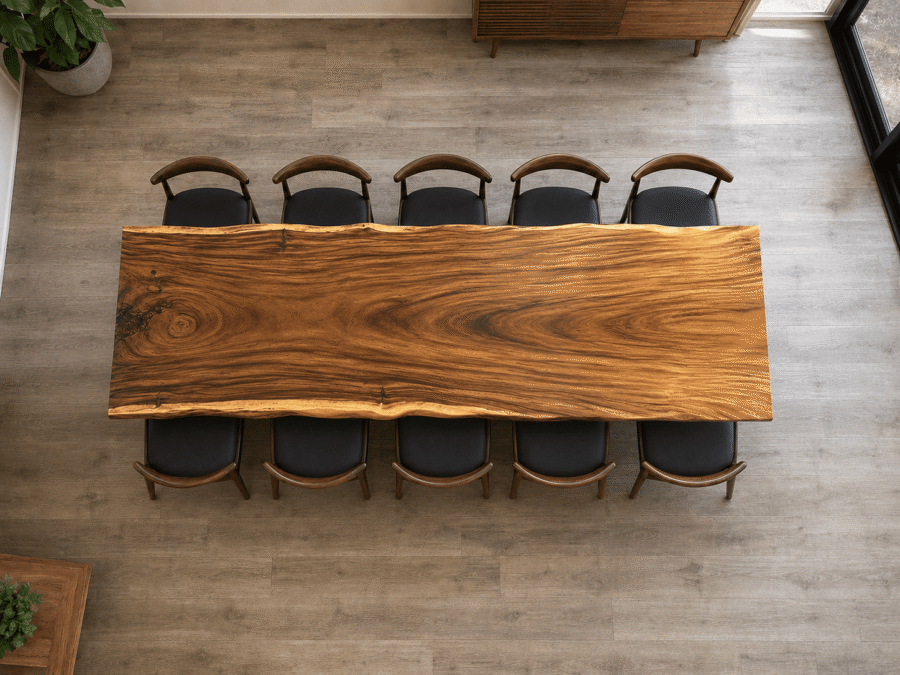 NTS002628 live edge Samanea Saman dining table 3100 x 1010 x 50mm with golden timber grain